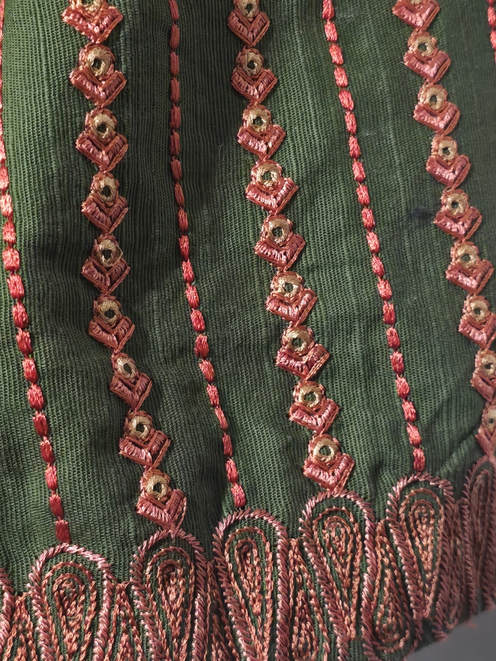 Green Embroidered Women’s Dress with Red Accent
